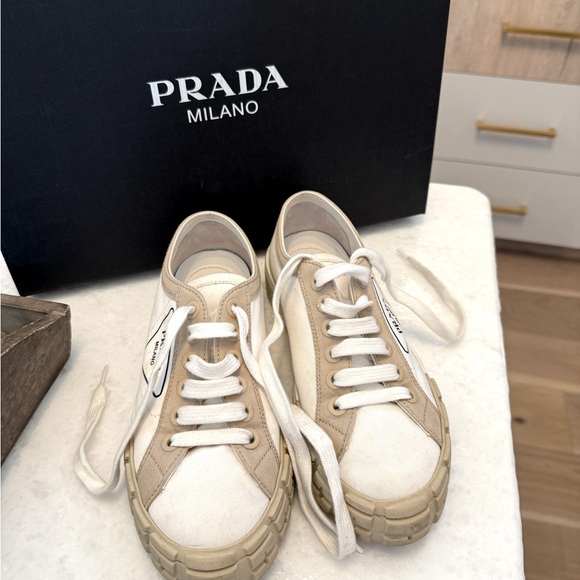 PRADA Platform Sneakers Tan/Beige/White SZ US 7 - Picture 2 of 5